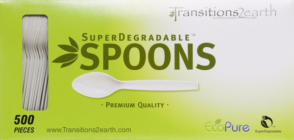 Transitions2earth Biodegradable EcoPure Spoon - Box of 500 (6 Inches) - Earth-Friendly, BPA-Free, Heavy Duty, Heat Resistant, Recyclable Utensils