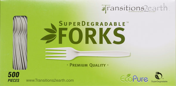 Transitions2earth Biodegradable EcoPure Forks - Box of 500 (6.5 Inches) - Earth-Friendly, BPA-Free, Heavy Duty, Heat Resistant, Recyclable Utensils