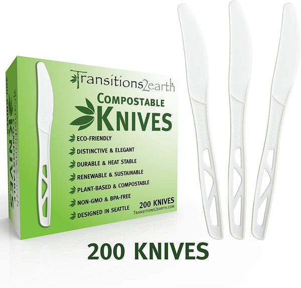 Transitions2earth Compostable Forks - Made from Corn - Box of 200 (7.7 Inches) - White - Large, Heavyweight, Plant based, Non-GMO, Earth Friendly, Heavy Duty, Heat Resistant, Biodegradable Cutlery