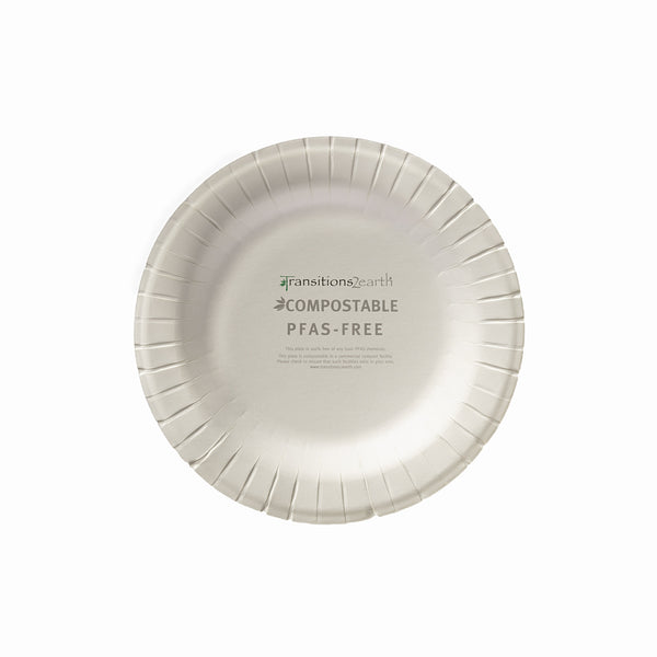 Transitions2earth PFAS-Free Non-Toxic Compostable 6" Round Plate - Package of 100 - Plant a Tree With Each Item Purchased!