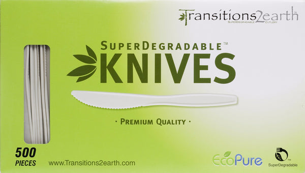 Transitions2earth Biodegradable EcoPure Knives- Box of 500 (6.7 Inches) - Earth-Friendly, BPA-Free, Heavy Duty, Heat Resistant, Recyclable Utensils