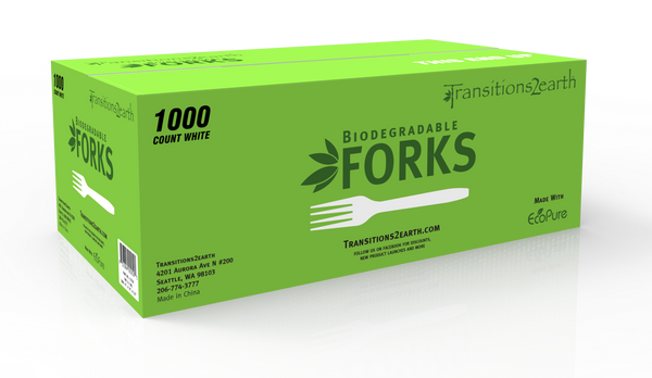 Transitions2earth Biodegradable EcoPure Economy LIGHTWEIGHT Forks - Box of 1000 - Earth-Friendly, BPA-Free, Heat Resistant, Reycable Utensils