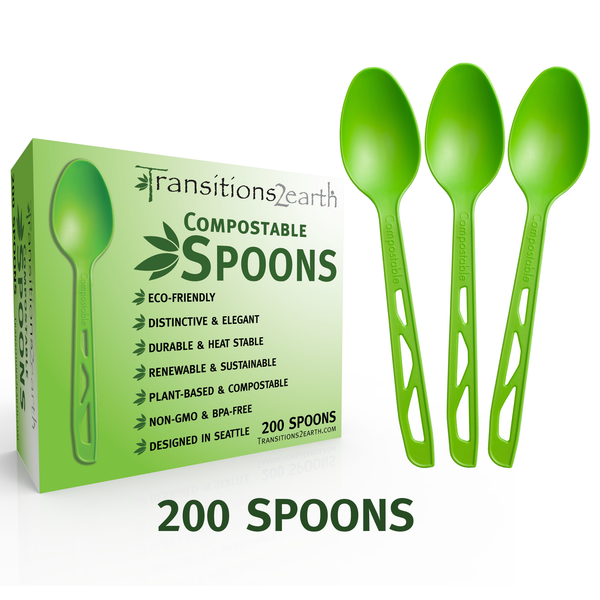 Compostable Forks, Knives and Spoons - Green